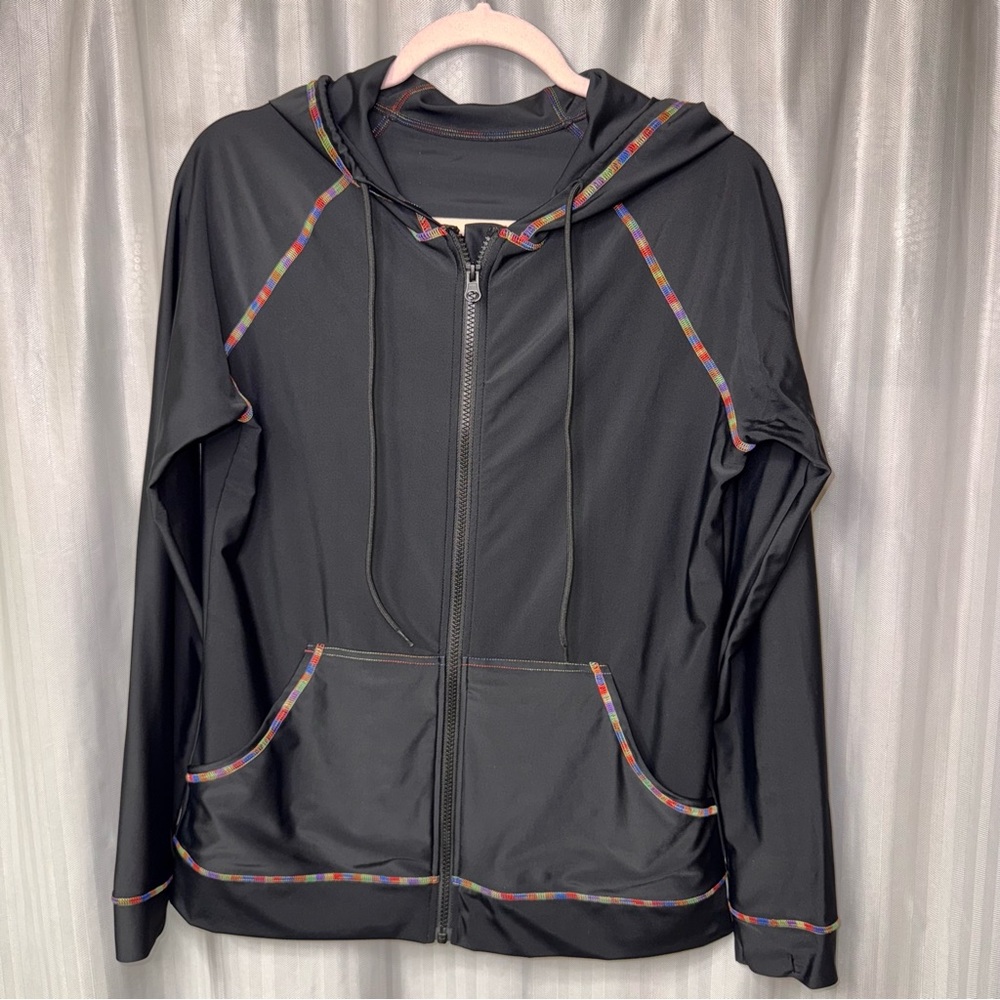 Attraco Black Jacket with hood Colorful Trim size Medium